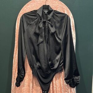 Express Black Satin Bow Bodysuit